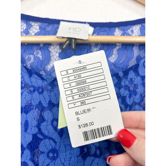 NEW Anthro Cobalt Blue Lace Overlay Shift Dress size Small Winter Boho - Picture 7 of 9